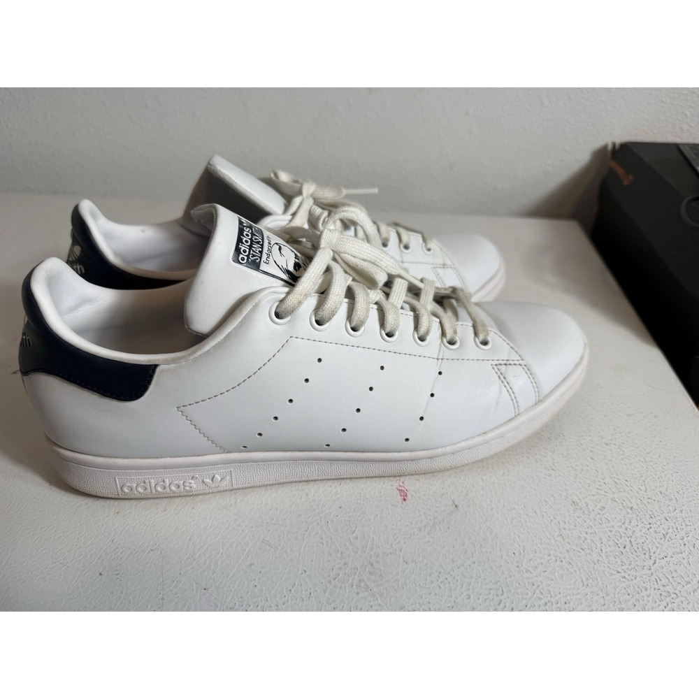 Adidas Stan Smith Mens 12 White Navy Leather Casual Sneakers Classic READ